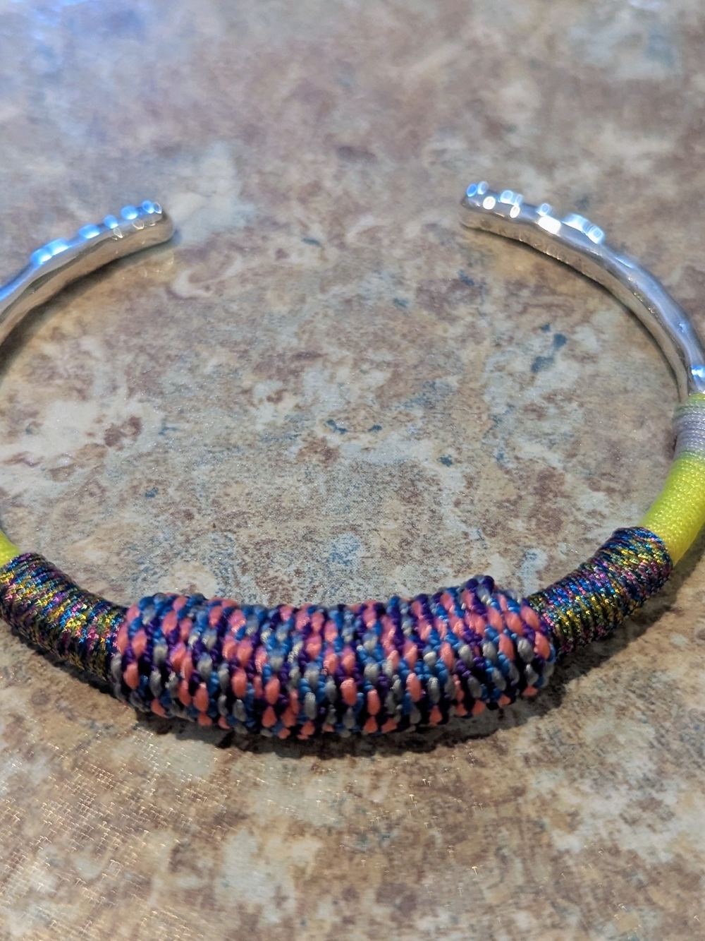 Handcrafted Pink and Blue Wrapped Cuff Bracelet
